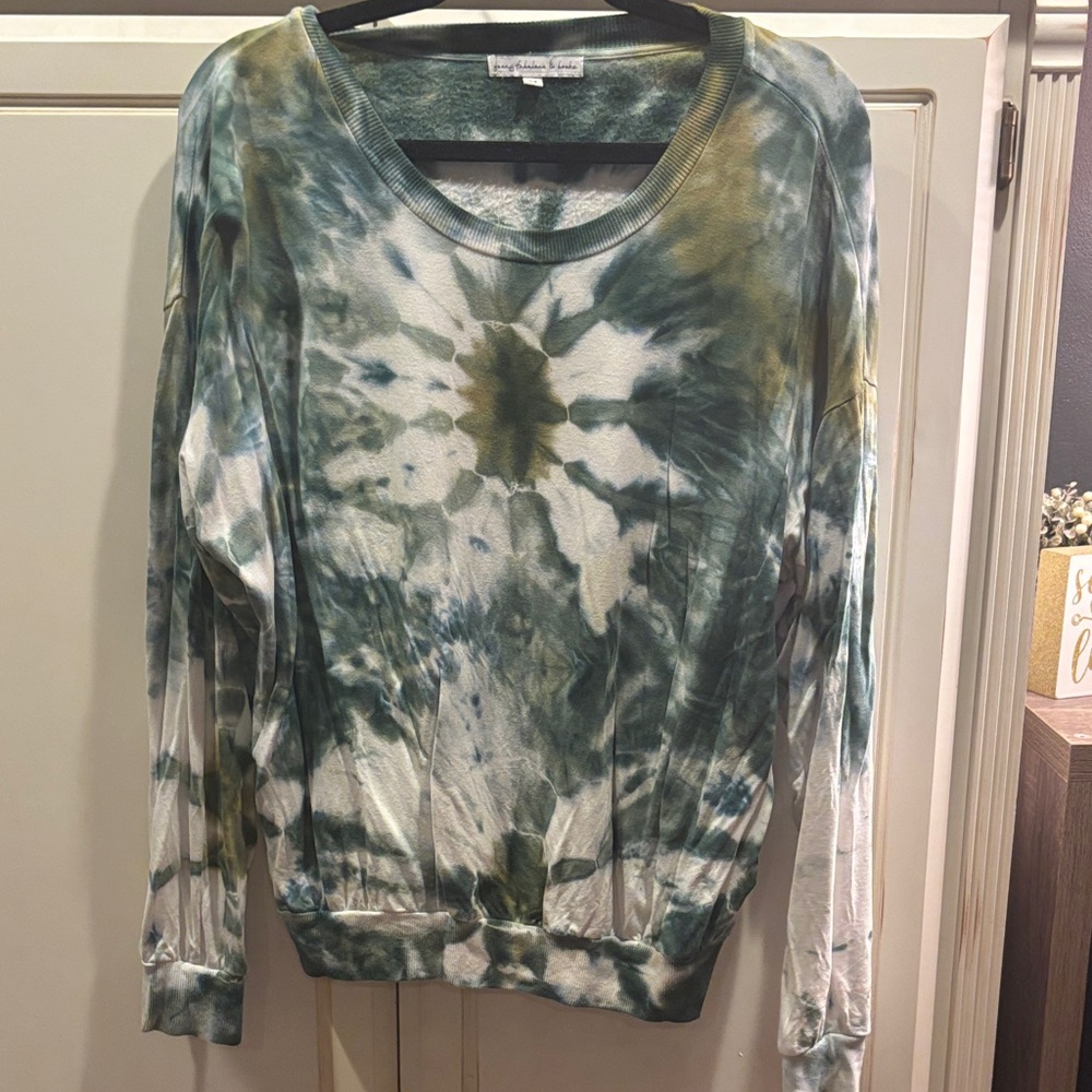 Young Fabulous & Broke Tie-Dye Sweatshirt - Green and White